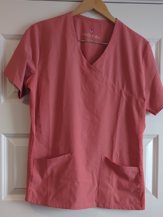 just scrubs Tops - Just Scrubs Coral Wrap V-Neck Scrub Top P2P 24 L26 NWOT